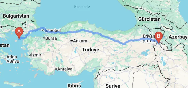 Türkiye’nin en batı ve en doğu ucu arasındaki mesafe nedir? (ARABAYLA)